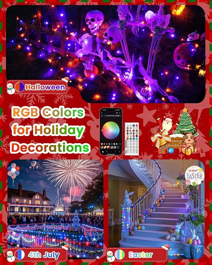 OZS 300LED Smart Color Changing Fall String Lights | 107FT App Controlled Orange Lights, Waterproof RGB LED String Lights with Remote & Timer, Music Sync Multiple Modes Indoor Outdoor for Fall Decor