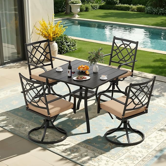 Oakcloud Outdoor Metal Swivel Dining Chairs, Strong Capacity Patio Chairs Set of 4, Patio Dining Chair Patio Furniture with Cushion for Garden, Backyard, Bistro, Black