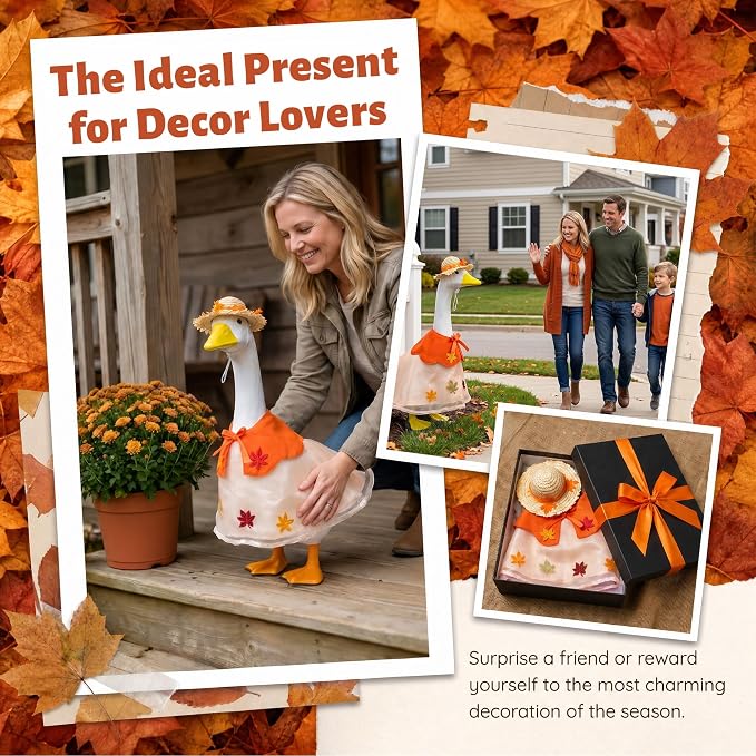 3 Pcs Fall Porch Goose Outfits Maple Goose Clothes for 23" Cement Goose Set | Outdoor Garden Statue with Adorable Gooses Outfit, Garden Entrance Decoration, Thanksgiving Party Holiday Decor