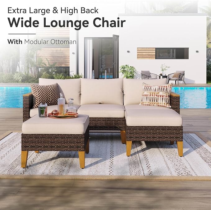 GREEN PARTY 11 Pieces Wicker Patio Furniture Set, All-Weather Outdoor Rattan Half-Moon Curved Patio Sectional Sofa Conversation Set with 4" Thick Cushions for Garden, Backyard, 2 x Ottomans