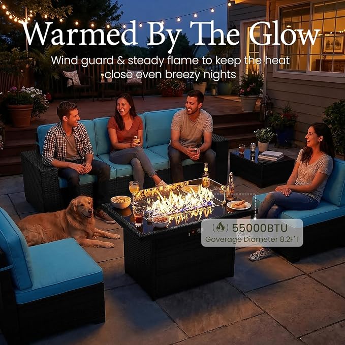 LayinSun 13 Pieces Outdoor Patio Furniture Set with 44" Fire Pit Table Rattan Sectional Sofa Conversation Sets