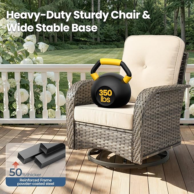 Weaxty Wicker Patio Furniture Set with Swivel Rocker Chairs Outdoor Loveseat Sofa and Rattan Coffee Table, 5 Pieces Outdoor Conversation Sets for Patio Porch Deck Backyard Poolside, Black