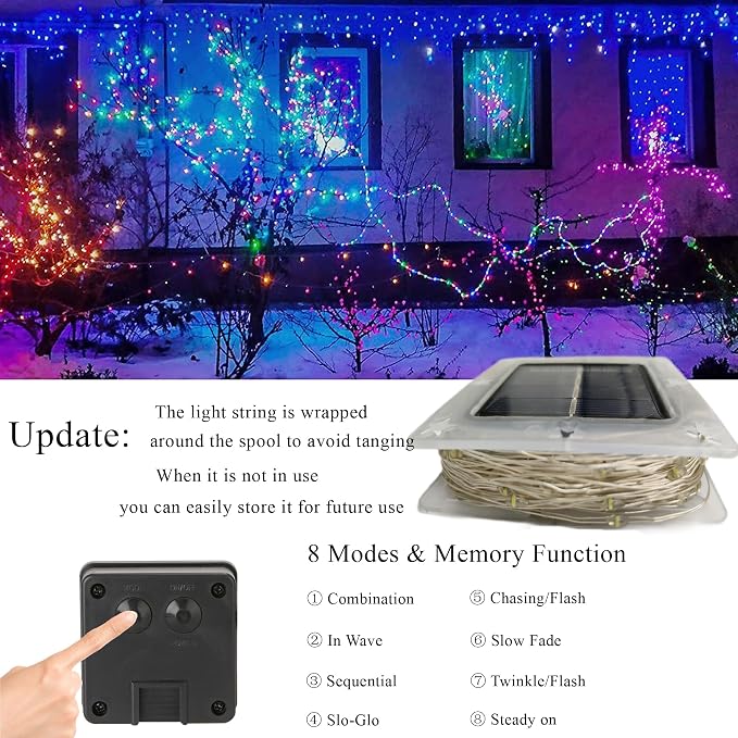 Joomer Solar Fairy Lights, 2-Pack Total 80FT 240LED Lights, Multicolor | Silver Wire, Solar String Light Waterproof 8 Lighting Modes for Patio Fence Party Garden Yard Home Outdoor Decoration