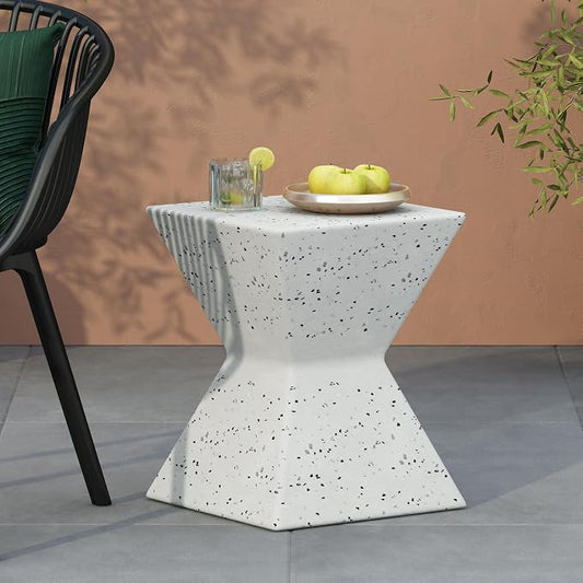 Christopher Knight Home Patio Lightweight Concrete Square Side Table, Outdoor Accent Coffee Table, Speckled Finish Perfect for Garden Balcony Living Room Modern Design Functional Furniture, White