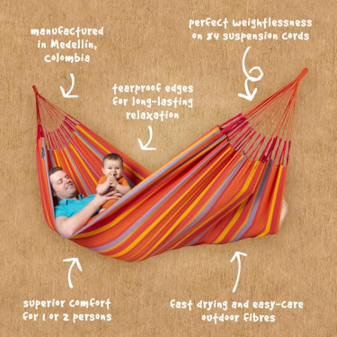 LA SIESTA Brisa Double Outdoor Hammock — Colombian-made Polypropylene, UV & Weather Resistant, for Backyard & Patio – Toucan