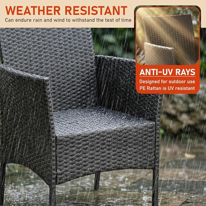 NChanmar 3 Pieces Patio Furniture Outdoor Bistro Set Outdoor&Indoor Conversation Set Coffee Table Chairs Set for 2 with Water-Resistant Cushions for Lawn Yard Garden Porch Balcony and Pool,Black