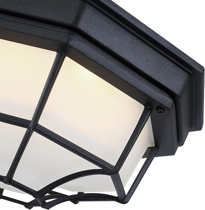 10.5 inch Black Octagonal Outdoor Ceiling Lights LED 2700K 3000K 3500K 4000K 5000K Close to Ceiling Light Farmhouse Spider Web Lamp Black Entry Door Lights,Aluminum Alloy,Glass,17W,120V,850Lm-1050Lm