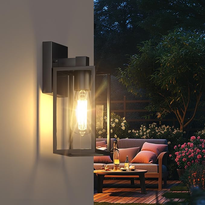 WIHTU 2Pack Outdoor Front Porch Light, Exterior Lighting Fixture Wall Mount | 10.65 inch, Anti-Rust Metal Frame, Tempered Glass, E26 Base, Waterproof, Wall Lantern for House, Patio, Garage, Entryway
