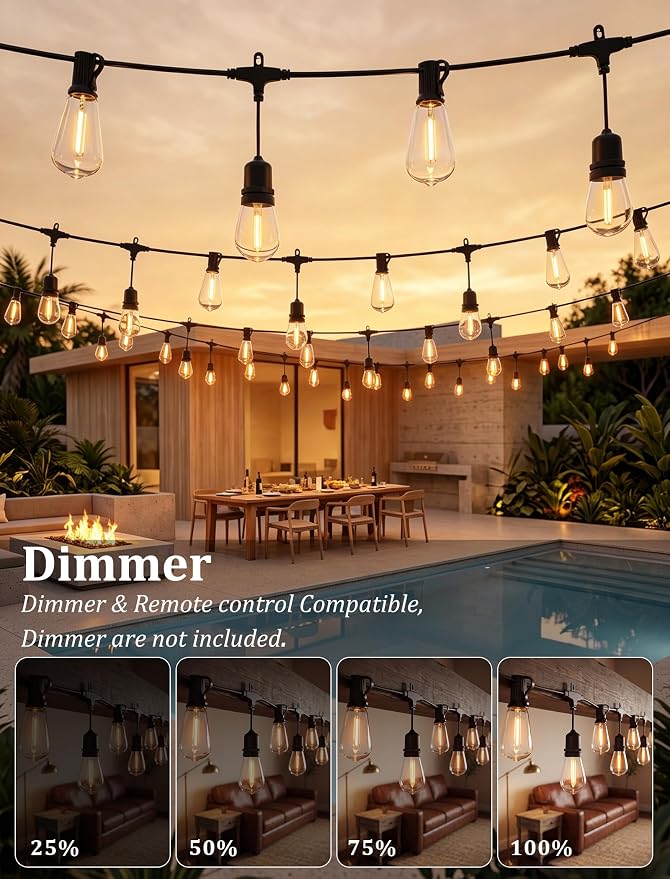 30FT Outdoor String Lights, Waterproof Patio Lights with 10 S14 & 9 ST38 LED Bulbs, Connectable Vintage Edison String Lights for Garden, Bistro, Backyard, Umbrella, Porch Decor - Black Wire