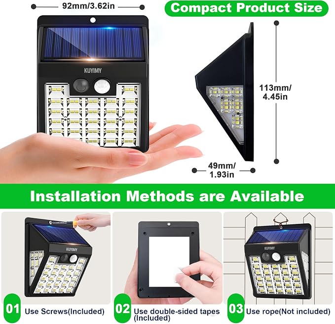 Solar Lights Outdoor, 72 LED Motion Sensor Wall Light, IP65 Waterproof and 3 Lighting Modes, Solar Powered Security Wireless Light Outside for Patio, Garden, Fence, Porch, Front Door(6 Packs)
