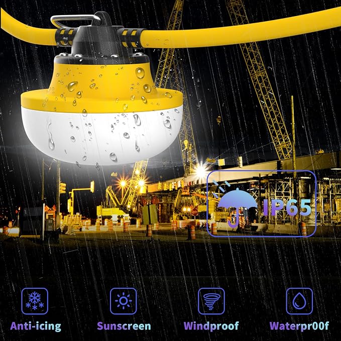 New 200FT Construction String Lights LED Industrial Grade | Best for Construction Sites,Renovation, Walkways,Patio,Mine cave,Outdoor Lighting Solutions Use,Free for Climbing Hook 2Prong