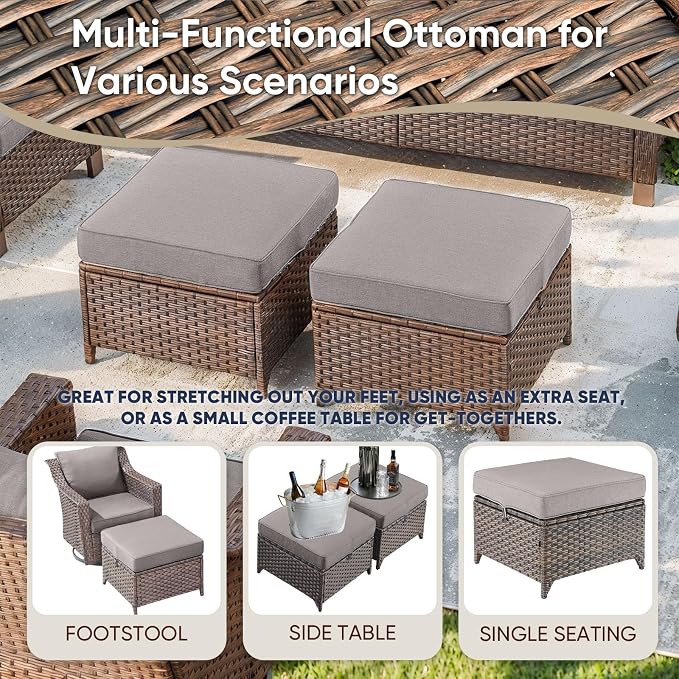 5 Pieces Wicker Patio Furniture Set-Outdoor High Back Sofa with Rattan Wicker Chairs Outdoor Furniture for Porch Garden Backyard Poolside-Brown/Grey