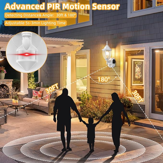 Porch Light with Outlet, Motion Sensor Outdoor Lights, Updated Dusk to Dawn Exterior Lighting Fixtures, Waterproof Anti-Rust Aluminum Outside Lights for House Entryway Garage, White