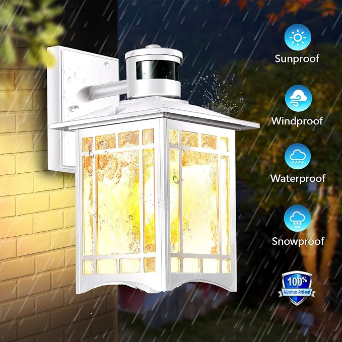 Motion Sensor Outdoor Wall Lights White Dusk to Dawn Light Fixture for House Porch Patio