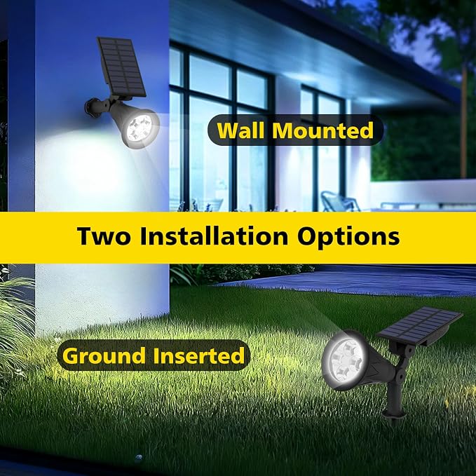 T-SUN Solar Spot Lights Outdoor Waterproof,Solar Landscape Spotlights,4Pack | Cool White, 4 LEDs, 2 Lighting Modes, IP65 Waterproof Dusk to Dawn Solar Lights for Tree, Patio, Yard, Garden, Driveway