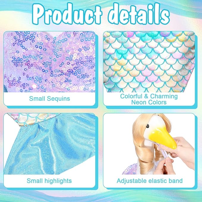 Mermaid Porch Goose Outfits Summer Goose Shiny Mermaid Dress & Wigs Princess Goose Clothes Fits 23'' Geese Statue for Holiday Birthday Outdoor Beach Yard Lawn Garden Decor