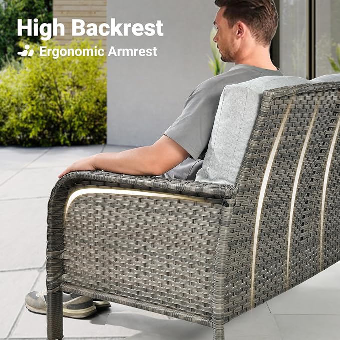 ovios 2-Piece Patio Furniture Set, Outdoor Wicker Sofa with Chairs, High Back Rattan Chair with Comfy Cushions for Porch Yard Deck, Grey