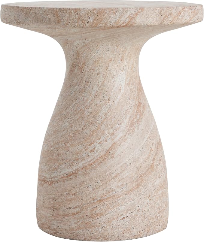 Concrete Side Table, Travertine Finish, 23 in Beige | Indoor outdoor use, lightweight concrete, travertine-look hourglass, 23 x 20 in, no assembly