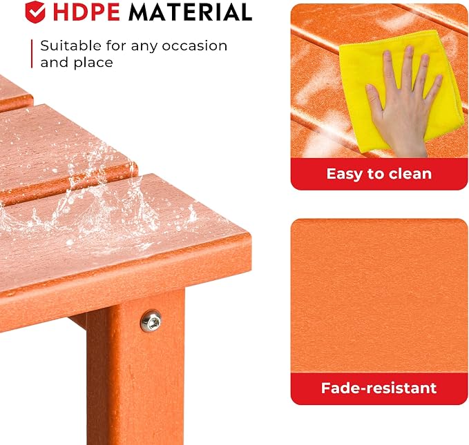 Costaelm Square Outdoor Side Tables, Adirondack Patio Tables for Outside, HDPE Patio End Table Weather Resistant, Balcony Table for Pool, Seaside, Backyard, Porch, Indoor Companion, Orange
