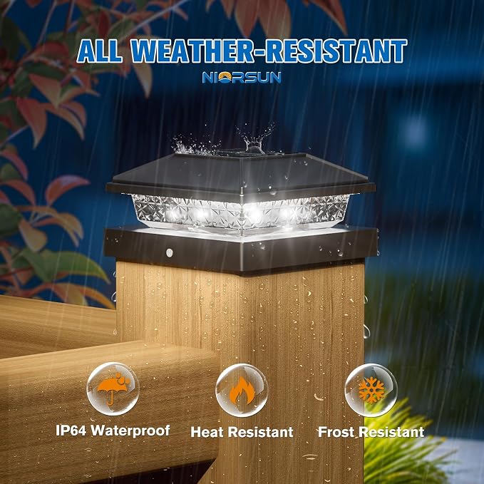 Solar Post Cap Lights,4x4 Post Solar Lights Cool White,Black 8 Pack | Fence Post Solar Lights for 4x4 Post Caps Wood Vinyl, IP64 Waterproof Solar Post Lights Outdoor, Solar Deck Post Lights