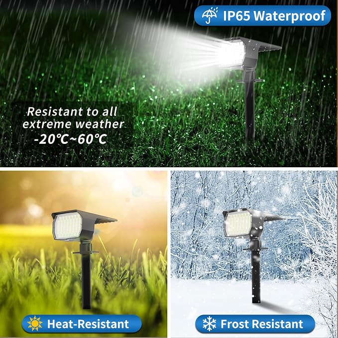 WENATY Solar Spot Lights Outdoor 12 Pack Landscape Spotlights Cool White | 46 LEDs, IP65 Waterproof, 3 Lighting Modes Auto On/Off Solar Powered Flood Lights for Outside Pathway, Yard, Garden, Walkway