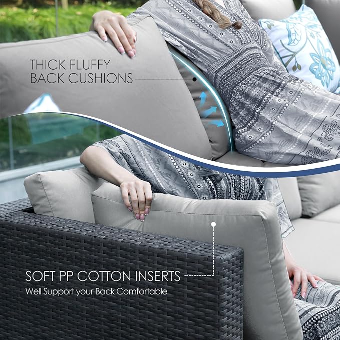 NICESOUL 20 Piece Extra Large Patio Furniture Set w/Fire Pit Table & Chaise Lounge, Modern Luxury Outdoor Group Seating w/Firepit, Comfortable 29.3" High-Back Sectional Couch Deep Seat, Light Gray