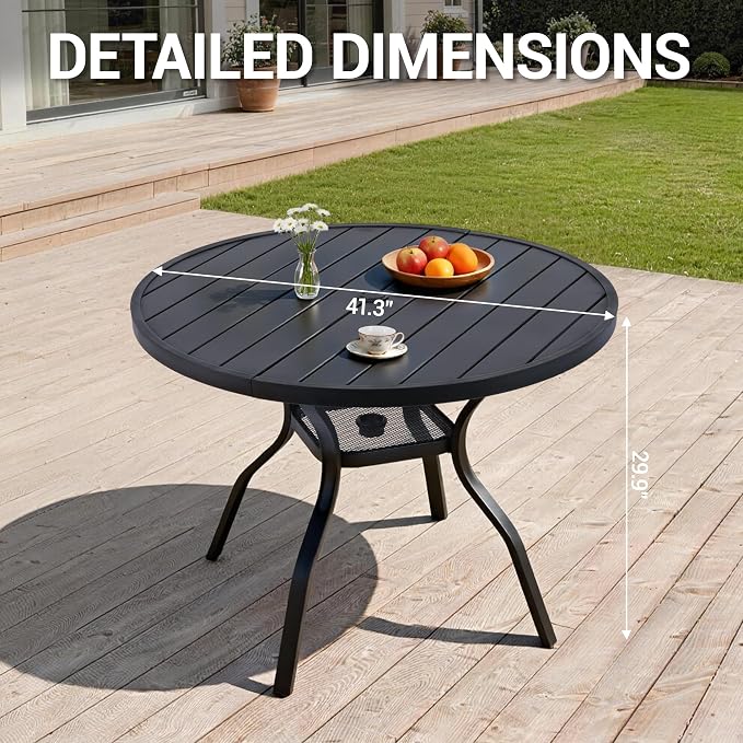 Outdoor Patio Dining Table for 4 People, 41" All-Weather Resistant Metal Round Table with Adjustable Umbrella Hole for Garden Backyard Porch Poolside, Black