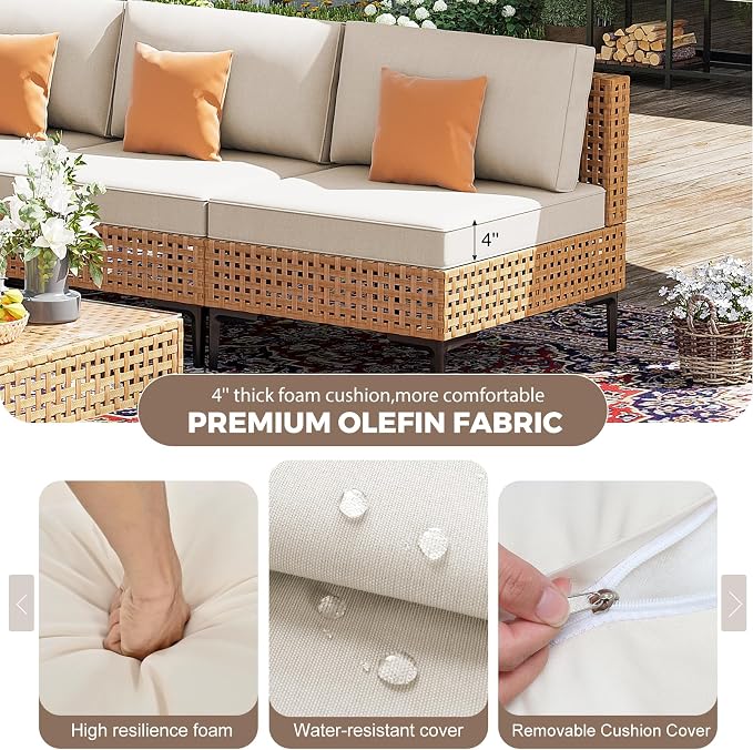 Outdoor Sectional 5 Piece Modular Patio Furniture Set Free Combination Outdoor Couch with Thick Cushion All Weather Wicker Patio Conversation Sets for Backyard, Deck, Poolside