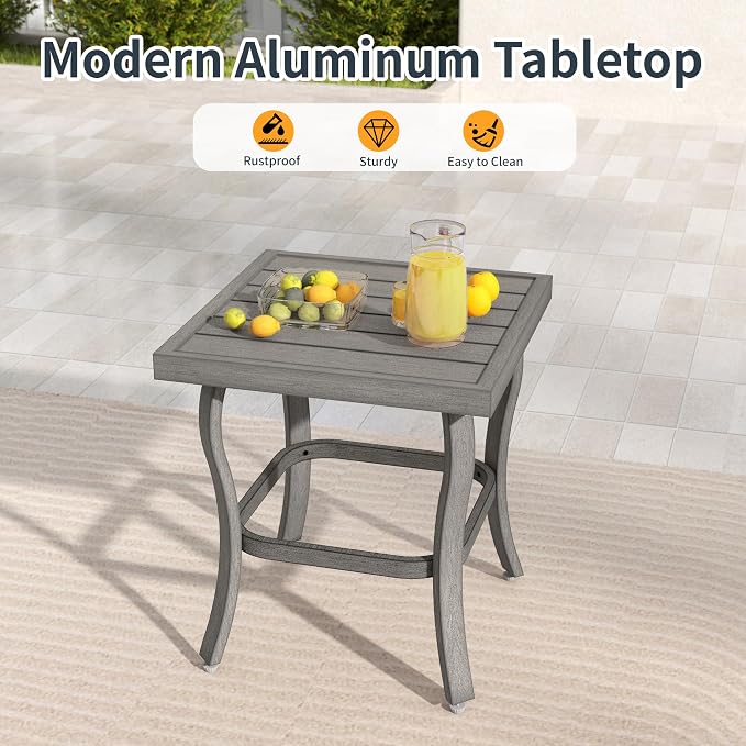 HAPPATIO Patio Outdoor Side Table, Modern Aluminum Square Table for Outside, Easy Assembly and Maintenance with Adjustable Feet for Deck, Pool, Balcony