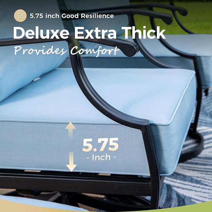 MIXPATIO Patio Furniture Set, 6 Pcs Metal Outdoor Conversation Set, 2 Swivel Chairs, 2 Ottomans and 3 Seater Sofa with 5.75" Extra Thick Cushion and Gas Fire Pit Table, Blue