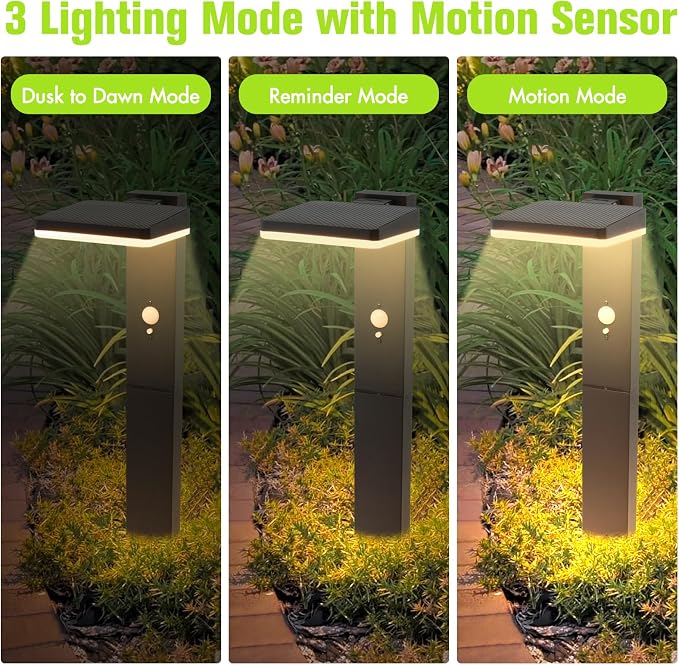 Solar Pathway Lights Outdoor Waterproof, Motion Sensor Lights 2PCS | Aluminum, 20" Tall, 600LM Super Bright, Adjustable Head, Dusk to Dawn 12+ Hour Battery Life, Suitable for Lawns or Concrete