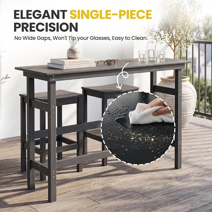 41.25" Outdoor Bar Table, Heavy Duty HDPE Console Table, Weather-Resistant Outdoor Console Table, Modern Bar Height Pub Table for Poolside/Garden/Backyard/Deck/Patio Furniture, Grey