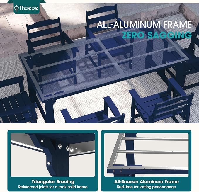 THOEOE Outdoor Dining Chair Set of 2, Patio Dining Chairs with Arms, All-Weather HDPE Outdoor Chairs for Garden, Poolside, Deck, Navy Blue