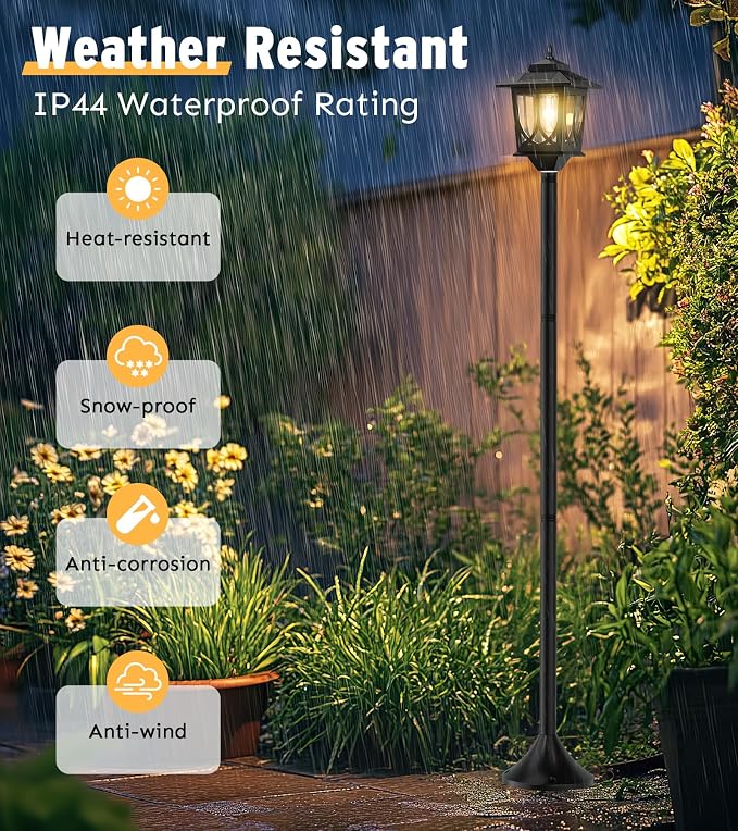 63" Solar Lamp Post Light 2 Pack, Solar Post Lights Outdoor | Garden Decor, 1 Extra Bulbs, Warm 3000K Glow, IP44 Water-Resistant, Solar Light Posts for Outside, Patio, Backyard and Porch