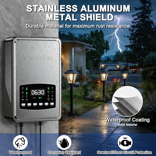 Vansdon 300W Low Voltage Landscape Transformer,2 Zone,120V AC to 12/14V AC | Photocell Sensor & Timer,Circuit protection & Memory function,5 modes,Weatherproof,for Pathlight,Spotlight,ETL Listed