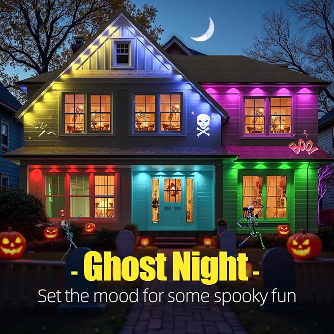 Permanent Outdoor Lights 50ft RGB+IC Eave Lights for House | IP67 Waterproof Smart LED Outdoor Lights with 16M Colors, App/Remote Control for Christmas, Halloween, Daily, Party
