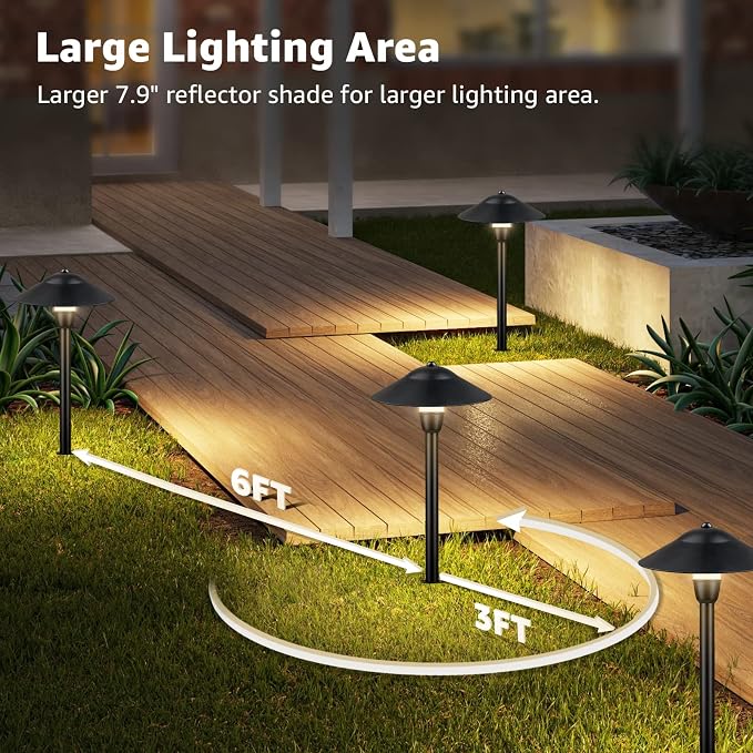 SUNVIE 3W Low Voltage Pathway Lights, 4-Pack 7.9" 3000K Classic Aluminum | Landscape Lights, 12-24V AC/DC, IP65 Waterproof, ETL Listed Wire, with Fastlock2 Connectors, for Yard Garden Walkway Driveway