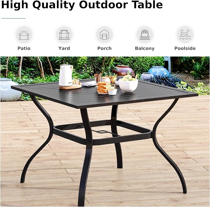 MFSTUDIO Patio Table and Chairs Set of 4, Outdoor Dining Set with Umbrella Hole, 5 Piece Patio Dining Set with Stackable Chairs
