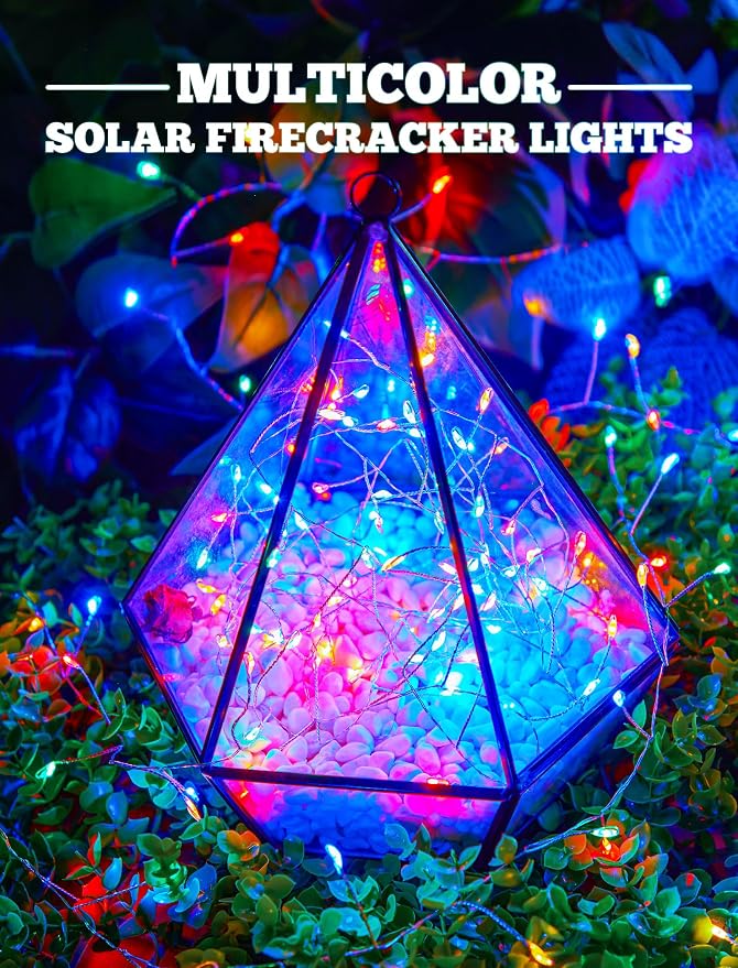 120 LED Solar Fairy Lights Outdoor Waterproof IP65, 10FT 8 Lighting Modes | Solar Christmas Lights Outdoor Waterproof Cascading Twinkle Lights Balcony Garland Patio Christmas Decorations, Multicolor