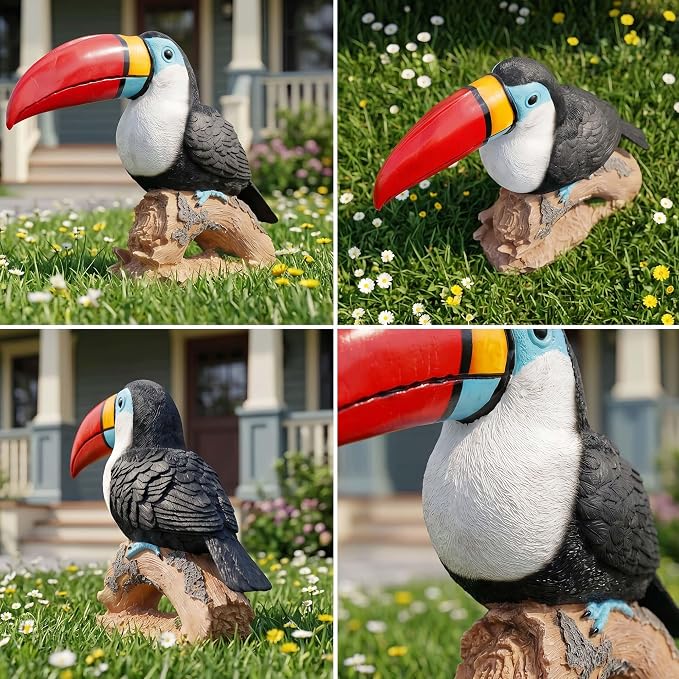 Real Toucan Statue,Colorful Outdoor Bird Decor Sculpture- 14.2" Resin Bird Outdoor Animal Ornament, Tropical Tiki Bar Decor, Waterproof & Weather-Resistant, Perfect for Garden, Patio, Yard