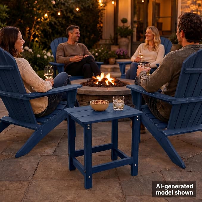 MXIMU Outdoor Side Table Set of 2: Heavy-Duty Sturdy Warp Resistant Adirondack Table - Wood Grain Finish Outdoor End Tables - Easy Assembly & Low Maintenance Patio Side Table Navy