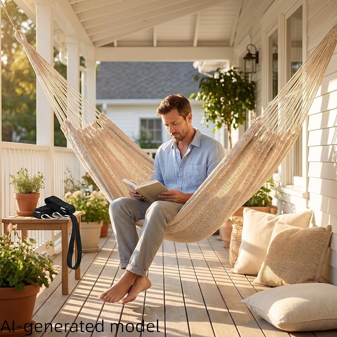 Hammocks for Outside,Bohemian 2hammock,Rope Hammock,Suitable,Yard, Beach, Backyard,Garden (Off-White, X-Large)