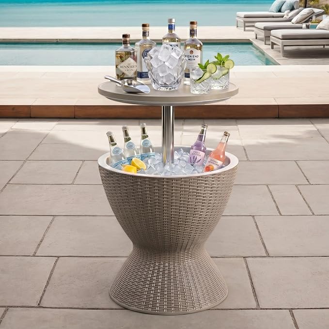 Zapdos 8 Gallon Outdoor Cooler Table with Alloy Steel Frame, Pop Up Patio Side Table Cooler with 12H Insulation, Bar Table Outside Coolers for Patio