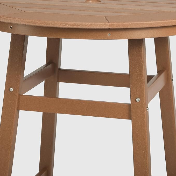 WestinTrends Outdoor 35" HDPE Round Patio Counter Height Bar Table, Teak