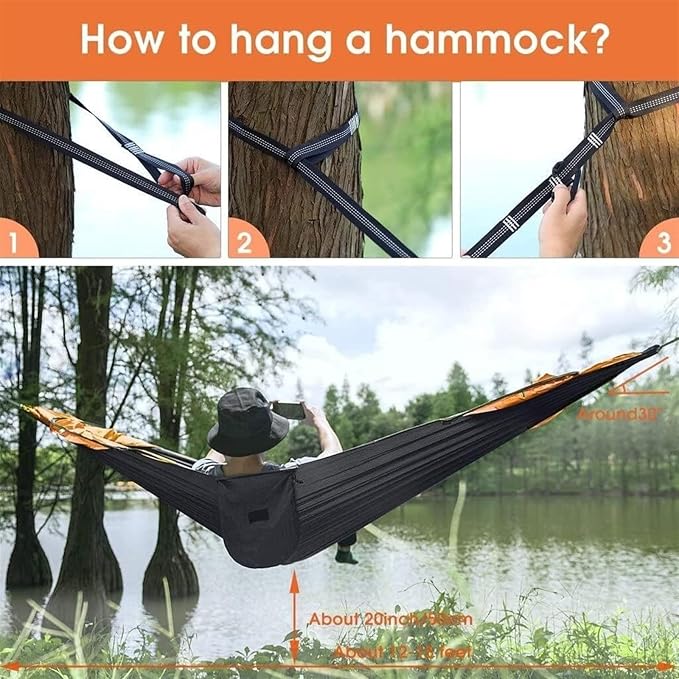 Hammock 290x140 Cm Camping Hammock Tent with Mosquito Net and Sunshade, for 2 Person, Lightweight Hanging Hammocks Hamock Outside