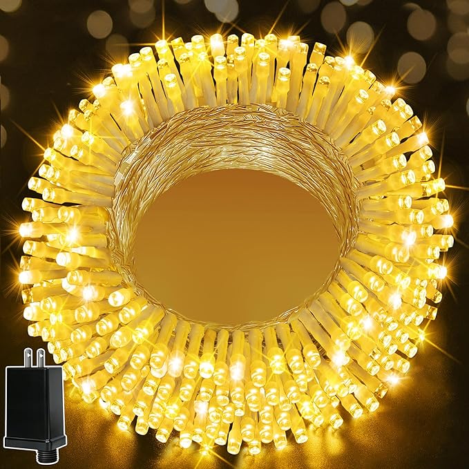 Ollny Christmas Lights 200LED 60FT Indoor, Warm White Connectable Plug in String Light Outdoor, 8 Modes Waterproof Timer LED Fairy Lights for House Outside Bedroom Patio Balcony