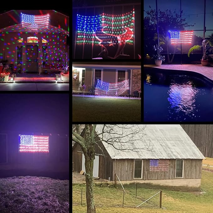 HYH American Flag LED Lights, 420 LEDs Net Light Up Flag Outdoor Waterproof | USA Super Bright Flags Light for 4th of July, Memorial Day, Independence Day, Garden Yard Holiday Party Christmas Decoration