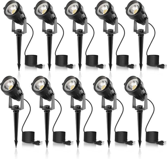 L LOHAS LED 5W Dusk to Dawn Outdoor Spotlight 3000K Landscape Light 10 Pack | Multi Pack Landscape Lighting with Auto Sensor, Outdoor Spotlights for Large Yard, Garden, Pathway and House