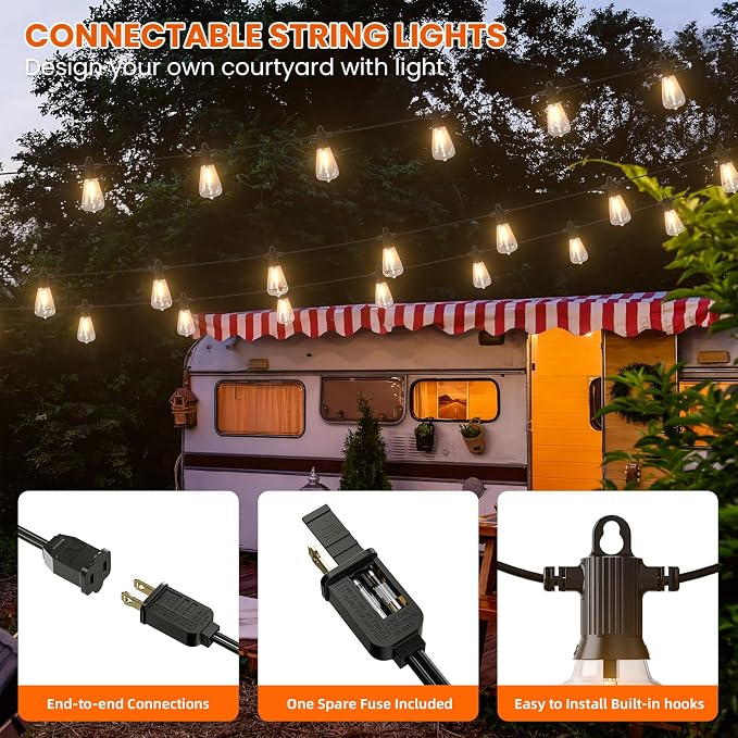Kawaya 200FT LED Outdoor String Lights, Dimmable Waterproof Shatterproof Vintage Patio Lights with 100+4 Bulbs, Commercial Grade for Backyard, Garden, Bistro, Cafe & Party