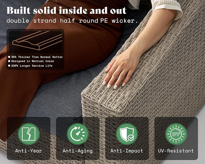 AMERLIFE 10-Piece Wicker Patio Furniture Set, Rattan Sectional Sofa with Storage Coffee Table & 2 Ottomans, All-Weather Outdoor Conversation Set for Backyard, Deck, Grey
